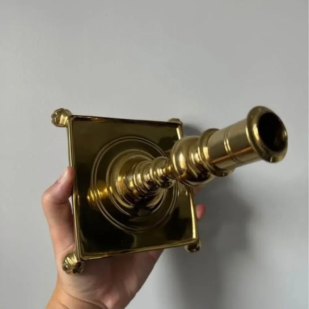 Pair of Vintage Shiny Brass Candle Holders